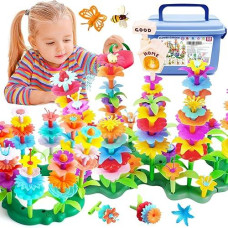 Funzbo 138Pcs Flower Garden Building Set - Spring Toys For 3 4 5 6 7 Years Old Girl, Sorting & Stacking Building Block, Stem Montessori Educational Toy For Kid Toddler, Easter Birthday Gardening Gift