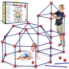 V-Opitos Fort Building Kits For Kids, 140 Pcs Stem Construction Toys, Christmas, Birthday Gifts For 4, 5, 6, 7, 8, 9, 10, 11, 12 Years Old Boys & Girls, Indoor & Outdoor Play Tent Activity