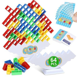 Rachan 64Pcs Puzzle Teasers Toy, Tetra Balance Tower Stacking Games,Fun Balance Game,Educational Gift For Kids(There Are 2 Bases= 2 Sets Of 32Pcs)