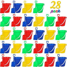 Shindel 28Pcs Beach Buckets, Colorful Sand Buckets With Shovels Multi Purpose For Beach, Fun Summer Activities, And Beach Essentials, Classroom Prizes For Kids