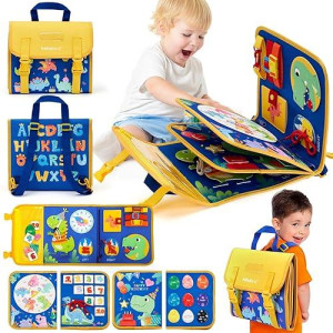 Hahaland Toddler Toys Busy Board 1-4, Montessori Toys For Ages 2-4, Boy Birthday Gift 18 In 1 Preschool Learning Activities With 12 Life Skills-Numbers,String Beads,Shapes,Colors,Puzzles,Alphabet