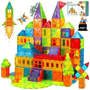 Magnetic Tiles 52Pcs 3D Magnet Building Blocks Toys With 2 Dinosaur For Kids Educational Magnetic Construction Playboards Set Stem Sensory Outdoor Toys For Boys Girls Toddlers 3 4 5 6 7 8 9 Year Old