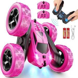 Qunreda Rc Cars, Rose Remote Control Car For Girls, 2.4 Ghz Double Sided Rc Stunt Car 360° Rotating Remote Control Crawler With Headlights Car Toys For 6 7 8 9 10 11 12 Girls Birthday