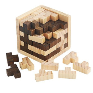 Wooden Brain Teaser Puzzle Cube Wooden Puzzles T-Shaped Jigsaw Logic Puzzle Educational Toy For Kids And Adults By Ahyuan (Brown And Natural)