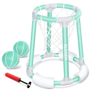 Sloosh Pool Basketball Hoop Toys, Floating Basketball Pool Game, Swimming Floats Toys With Balls Pump, Summer Outdoor Water Play Toy For Kids And Adults (Green)