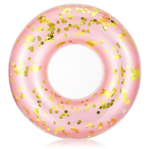 Moko Inflatable Pool Floats Adult With Glitters-Round Swimming Ring Tube Transparent Pool Float Ring Toys Fun Water Toys Floaties For Swimming Pool Beach Lake Party Supplies Kids Adults, Rose Gold