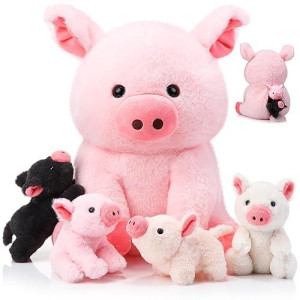 Silipull 5 Pcs Pig Stuffed Animals, 12 Inch Large Plush Mommy Pig With 4 Little Baby In Mother Belly, Gift For Boys And Girls' Christmas Birthday Party Favors(Sitting)