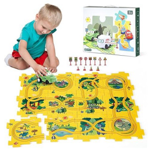 Toddler Toys For 3 4 5 6 Year Old Boys - Dinosaur Puzzle Track Car Toys For Kids 2-4 - Stem Montessori Educational Toys For Boys Birthday Gifts