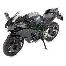 Bdtctk Compatible For 1:9 Kawasaki Ninja H2R Motorcycle Diecast Model, Suspension And Free Roller, Toy Car, Motorcycle Collection, Gift Black