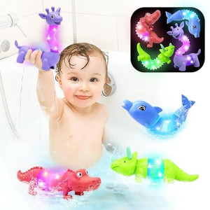 【2024 Upgraded】 Baby Bath Toys, Toddler Bath Toys For Kids Ages 1-3, 4 Pc Light Up Animal Bath Toy,Sensory Toys For Autism,Baby Toys 6-12 12-18 Months Baby Shower Birthday 1 2 3 Gifts