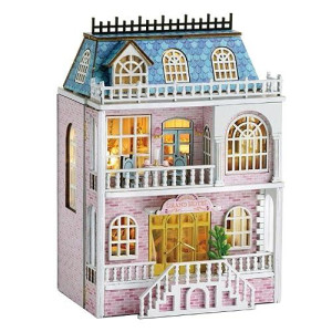 Diy Miniature House Kit, Cuteroom Wooden Dollhouse Kit Tiny House Making Kit With Furnitures, Diy Dollhouse Kit Gift For Women And Girls (Romantic Castle)