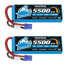 Yowoo 3S Lipo Battery 150C 5500Mah 11.1V Graphene Battery Ec5 Connector With Metal Plates For Rc Airplane Helicopter F450 Quadcopter Car Truck Boat Rc Hobby (2 Pack)