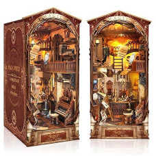 Quanquer Diy Book Nook Kit - Diy Dollhouse Booknook With Led Light - 3D Wooden Puzzle Miniature House Kits Bookends - Diy Crafts For Adults - Bookshelf Insert Decor - Gifts Family And Friends