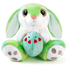 Nleio 8.5" Bunny Stuffed Animal With Egg(Reversible), Plush Rabbit With Floppy Ears, Huggable & Washable Easter Stuffed Animals Cute Bunny Plush Toy For Kids Girls Boys Birthday Easter Gifts (Green)