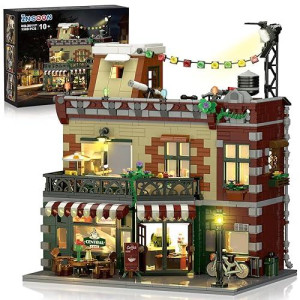 Insoon Coffee House Building Set With Led Light, 1589 Pcs City Cafe Shop Building Block Toy With Stage Street Lights, Architecture Construction Model For Adults Teens Kids Ages 10 11 12+ Boys Girls