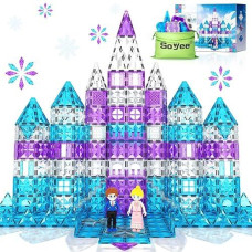 Frozen Magnetic Tiles 102Pcs With 2 Stairs Dolls Princess Castle Building Stem Toys For 3+ Year Old Girls & Boys, 3 4 5 6 7 8 9 10 Year Old Girl Birthday Gifts