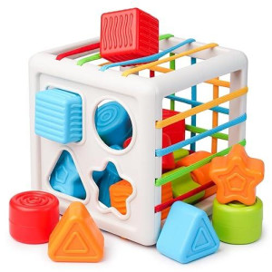 Likee Montessori Toys For 1+ Years Old, Shape Sorter Baby Toys For Girls Boys Birthday, Colorful 1 2 3 Years Infant Toddler Toy, Learning & Fine Motor Skills 18+ Months (Large Cube)