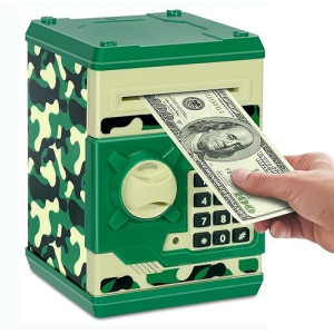 Setibre Piggy Bank, Electronic Atm Password Cash Coin Can Auto Scroll Paper Money Saving Box Toy Gift For Kids (Camouflage Green)