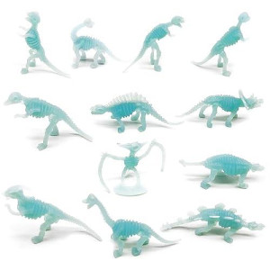 Haptime 12 Pcs Dinosaur Fossil Skeletons Figures - Mini Figurines Glow-In-The-Dark Toys For Toddler Kids - Dino Bones Cake Topper Party Favors, Ideal Gift For 3 4 5 6 Boys Girls