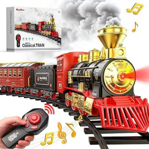 Hot Bee Train Set - Christmas Train With Remote Control Train Toys For Boys With Smokes, Lights And Sound,Toy Train Set For Under Christmas Tree, Toddler Model Trains For 3 4 5 6 7 8+ Years Old Kids