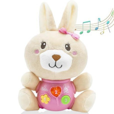 Haptime Baby Bunny Toys 6-12 Months, Infant Toys 0-6 Months, Newborn Girl Music Tummy Toy Plush Stuffed Animal, Baby Easter Basket Stuffers Birthday Shower Gift For 0 1 3 6 9 12 18 Months Girls