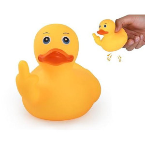 Ds. Distinctive Style Large Middle Finger Rubber Duck Yellow Rubber Duck 3.07 Inch Funny Car Ornaments Duck For Car Dashboard Decoration, Computer Monitor Decor