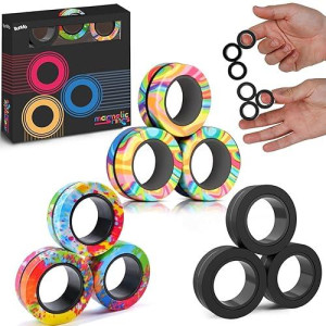 Bunmo Magnetic Rings - Fidget Toys Adults - Magnetic Fidget Rings - Endless Hours Of Fun - Spin, Connect & Play - Addictive Fidget Toy For Boys & Girls - Great Teen Gift - Various