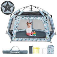 Funsland Baby Playpen Pop-Up Tent - Outdoor & Indoor Play Tent For Beach With Canopy Travel Bag Portable Play Yard For Babies & Toddlers (Ocean)