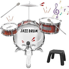 Toy Drum Set For Toddlers, Musical Toy Drum Set With 3 Drums & Stools Musical Instruments For Kids Jazz Drum Toys For Boys Girls Birthday For 3 4 5 Year Old