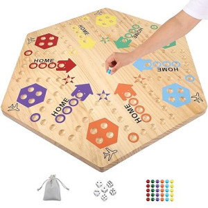 Medikaison Extra Large 23.6 Inches Wahoo Marble Board Game 4 And 6 Players 2 Sided Painted Thicken Wood Board Perfect Game For Family Friends Party