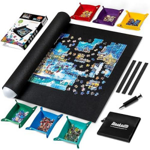 Becko Us 2000 Piece Puzzle Mat Roll Up With 6 Sorting Trays & Storage Bag & Black Pump, Jigsaw Felt Mat For Easy Transport & Storage, Portable Puzzle Saver For 2000 1500 1000 500 Pieces Jigsaw Puzzles