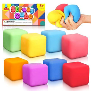 Slow Rising Stress Cube 8 Pack, Stretchy Fidget Toys For Anxiety Relief, Pull Stretch Squishy Toys For Students, Classroom Prize Box Toys, Easter Basket Stuffers (2 Inches)