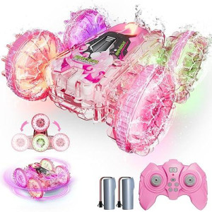 Bfuntoys Amphibious Remote Control Car For Water Or Land Play, Rc Car For Kids Girls With Led Lights 4Wd Stunt Car Pink Pool Toys With 70/36Minutes Play 2Batteries,360°Rotation,180°Flip,2.4Ghz Remote