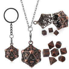 Syhood Mini Dice Set 7 Pcs Tiny Small Metal Dice Set Hollow D20 Necklace Case Keychain Role Playing Table Games Portable Teacher Gift Mother Gift(Bronze)