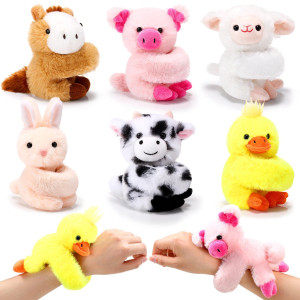 Gemscream 6 Pack Stuffed Animal Slap Bracelets Plush Animal Snap Bracelets Cute Wrist Slap Band Toy Wrist Animals Wrist Pets Slap Bracelet Wrist Toy For Kids Boys Girls Birthday Gifts Party Favors