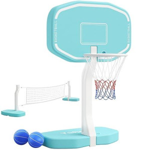 Yohood Pool Basketball Hoop Or Pool Volleyball Net, 2 In 1 Pool Toys Pool Accessories Pool Games For Inground Pools, Swimming Poolside Basketball Set For Kids Adults