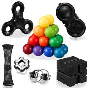 Vanblue 7Pack Fidget Toys Adults Set Sensory Pack Toys Fidgets For Kids Adults Autistic Sensory Autism Toys Adhd Stress Relief Toys School Treasure Box Classroom Prizes Goodie Bag Filler, Black