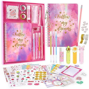 Vertoy Diy Journal Kit For Girls - Journaling Toys Set For Teen Kids, Art Crafts Scrapbook Diary Supplies Set, Ideal Gifts For 8 9 10 11 12 13 14 Year Old Teens