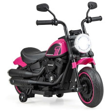 Costzon Toddler Motorcycle, 6V Battery Powered Electric Motorcycle With Detachable Training Wheels, Soft Start, Headlights & Music, Kids Motorcycle Ride On Toy For Toddlers Boys 18+ Months (Pink)