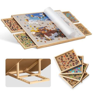 Becko Us 1000-Pc Tilting Puzzle Board With 4 Drawers & Cover, Adjustable Jigsaw Puzzle Table With Built-In Easel/Stand, Portable Boards With Puzzles Storage For Adults, With Premium Flannel Tabletop