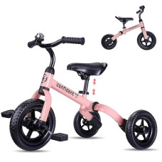 Ygjt 3 In 1 Tricycle For Toddlers Age 2-5 Years Old, Folding Kids Balance Bike With Adjustable Seat And Removable Pedal, Toddler Bike Ride-On Toys For Infant, Gifts For Baby Girls Birthday(Pink)