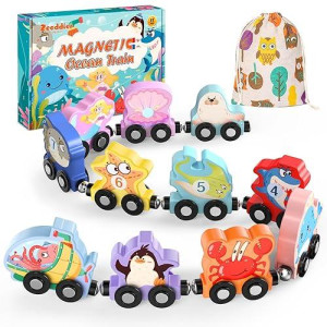 Zeoddler Toys For Toddlers, 11 Magnetic Wooden Sea Animals Train Set, Montessori Toys For Toddlers, Educational Toys For Kids, Birthday Gifts For Boys, Girls