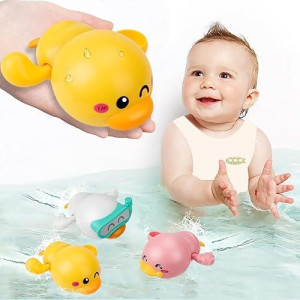 Bath Toys, 3 Pack Swimming Duck Baby Bath Toys For Toddler 1-3, Water Pool Floating Wind Up Toys For 1 Year Old Boy Girl Gifts, Infant Toddlers Kids Bathtub Toys