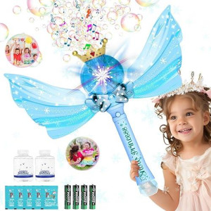 Princess Magic Bubble Wand For Kids,Outdoor Bubble Toys For Girls,Light Up&Music Automatic Bubble Machine Maker Blower,Birthday Party Easter Gift For Age 3 + Years Old Toddlers (Light Blue)