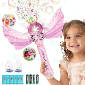 Princess Magic Bubble Wand For Kids,Outdoor Bubble Toys For Girls,Light Up&Music Automatic Bubble Machine Maker Blower,Birthday Party Easter Gift For Age 3 + Years Old Toddlers (Light Pink)