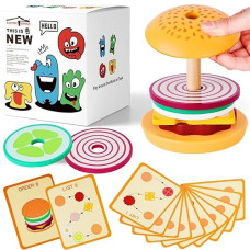 Lovestown Wooden Stacking Toys, Burger Stacking Toys Montessori Toys For Kids Educational Preschool Learning Toys For Boys Girls Birthday Gifts