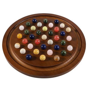 Medikaison 15.7 Inches Extra Large Solitaire Marble Game Set Wood With 36 Multicolors Natural Stone Marbles Pieces Adults Classic Deluxe Game For Game Night Party And Gatherings