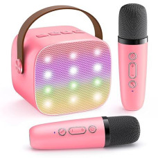 Yll Mini Karaoke Machine For Kids Adults, Portable Bluetooth Speaker With 2 Wireless Microphones, Toys Birthday Gifts For Girls 4, 5, 6, 7, 8, 9, 10, 11, 12+ Years Old Toddler Teens（Rose）