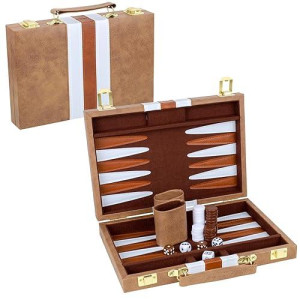 Reriver Backgammon Set 2 Players Classic Backgammon Sets For Adults Board Game With Pu Leather Case Portable And Travel Backgammon Set (Retro Brown, 11Inch)