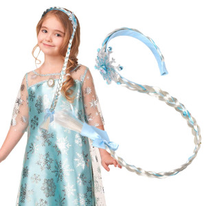 Jaqakid Elsa Costume For Women,Princess Dress Up Wigs, Princess Elsa Long Braided Wig Headbands For Girls Cosplay Hairpiece Costume